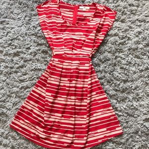 Red and Cream Striped Dress with Adjustable Waist